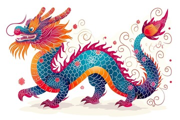 Cute colorful Chinese Dragon - animal designation, childish, vector illustration, colorful, white background, children drawing