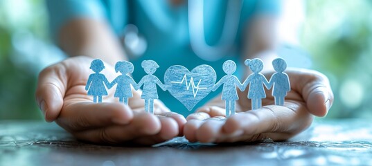 Health insurance and medical welfare concept with people holding medical and healthcare icons