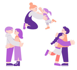 ハグする親子・恋人・友人セット