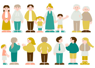 シンプルでフラットな表現の人物セット