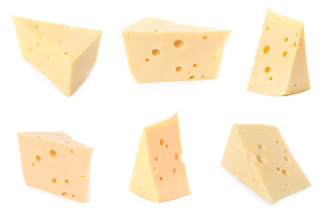 Fresh cheese isolated on white, set of pieces