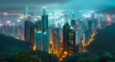 hong kong city skyline views at night from mountains