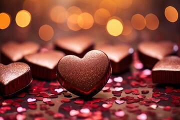 Valentines day heart shape chocolates - obrazy, fototapety, plakaty