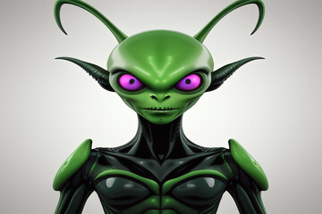 A purple eyed green alien
