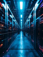 Modern Data Technology Center with Server Rack
