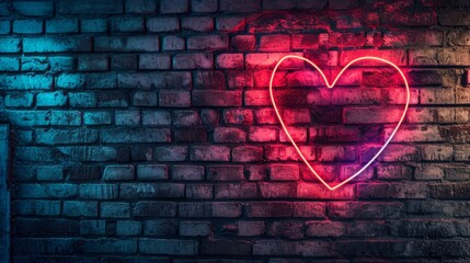 Neon Heart on a Brick Wall