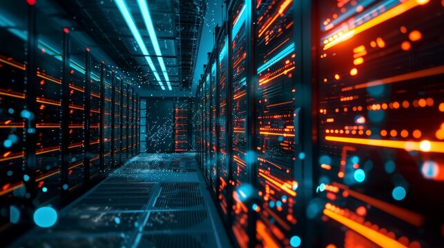 Modern Data Technology Center with Server Rack