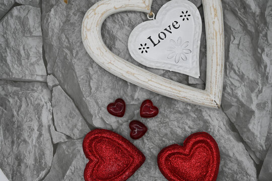 Hearts on a Stone Background