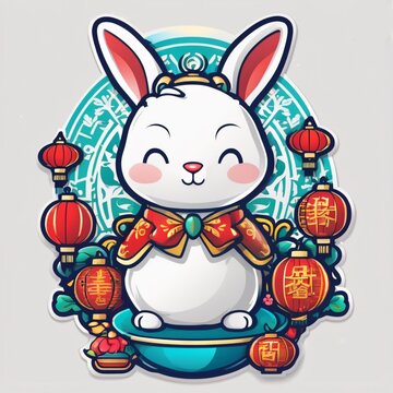 Chinese white rabbit in Chinese New Year with red nuances