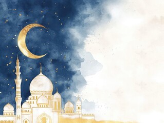 Islamic watercolor background mockup Muslim mosque ramadhan mubarak