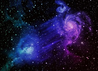Two galaxies reflect light from each other.
In the atmospheric color of blue-purple