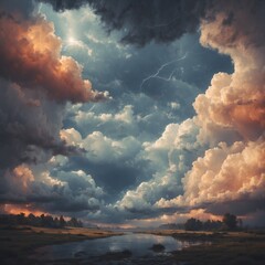Dramatic nature scene of stormy clouds in the sky - 724313370