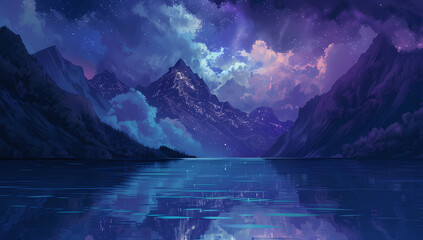 sky dark nights with mountain range - Powered by Adobe