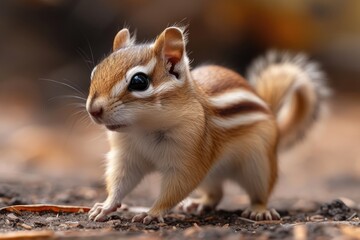 Obraz premium a_chipmunk_walks_across_some_dirt