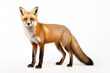 Fototapeta premium Wildlife Portrait: Majestic Red Fox with Snowy White Fur and Alert Expression, Standing in a Winter Forest