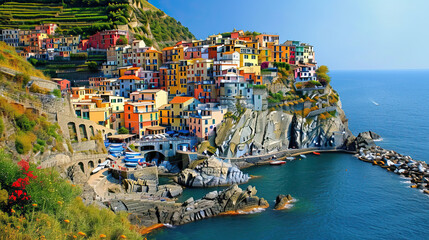 Cityscape and Coastal Panorama with Mountains, Islands, and Mediterranean during Summer Travel