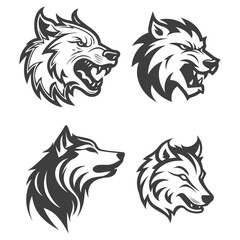 Vector Illustration isolated on background, Variations of Wolf Mascot, Wolf head Collection vector