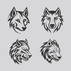 Vector Illustration isolated on background, Variations of Wolf Mascot, Wolf head Collection vector
