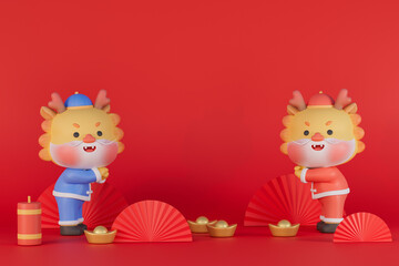 3D rendering of the Chinese Spring Festival illustration celebrating the Year of the Dragon