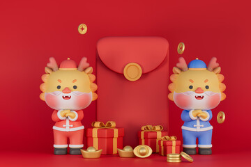 3D rendering of the Chinese Spring Festival illustration celebrating the Year of the Dragon