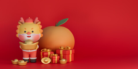 3D rendering of the Chinese Spring Festival illustration celebrating the Year of the Dragon