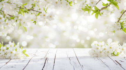 白塗りの木材に広がる春の柔らかな桜の花びら。リラックスした日本・ハーモニーのイメージ。 - obrazy, fototapety, plakaty