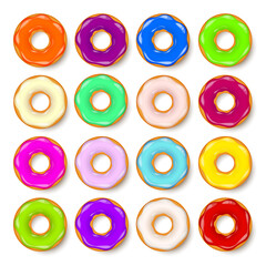 Donut, begel with cream. Cookies,cookie cake set. Sweet dessert with sugar and caramel. Tasty breakfast cooking. Cafateria food, snack. Coffee shop.Vector illustration.