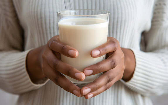 A person holding a glass of potato milk, showcasing a dairy-free option to start the day.
