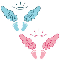 Angel wings and pink and blue footprints, baby, baby shower