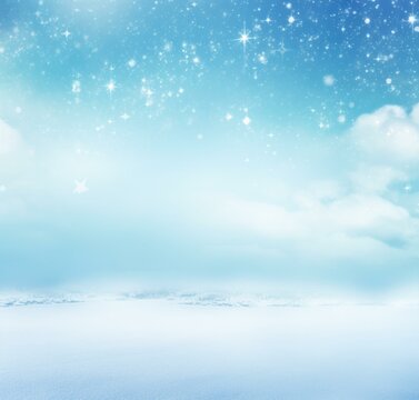 Winter landscape with snow and stars background. Generative AI.