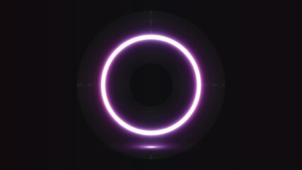 Neon gradient pink purple circle stage in dark background.