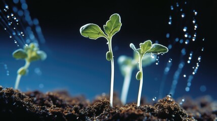 A view of a small plant seed sprouting in microgravity, showing the distorted growth patterns and stunted development caused by the absence of Earths gravitational pull.