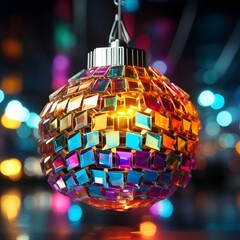 Colorful disco ball on bokeh background. 3d rendering
