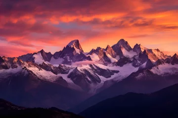 Fototapeten Sunset in the mountains. Panoramic view of the Alps. © Iman