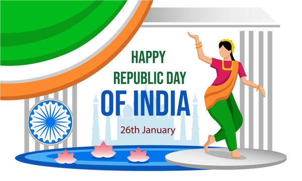 Greeting card for Republic Day of India with dancing woman