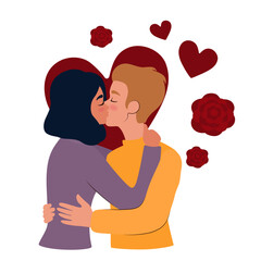 Kissing young couple on white background