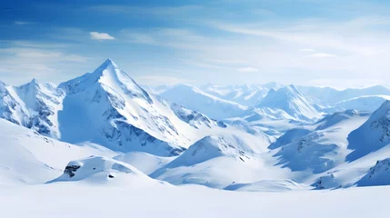 Gardinen Winter mountain panorama with snow and blue sky, 3d illustration © Iman