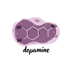 Structural chemical formula of dopamine hormone on white background