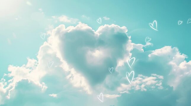 heart shaped cloud in the blue sky Seamless looping 4k time-lapse virtual video animation background. Generated AI