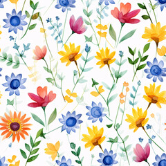 Seamless pattern.Three variations of seamless watercolor floral patterns, ideal for vibrant wrapping paper and textile design.