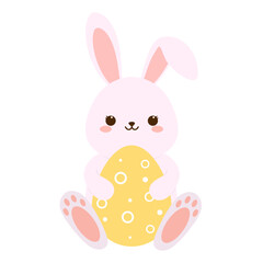 Cute bunny with Easter egg on white background