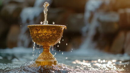 A chalice overflowing with celestial waters representing the spiritual nourishment and blessings bestowed by angels.