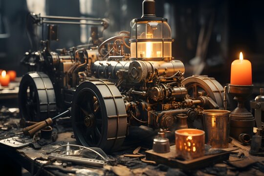 Vintage car engine. Vintage car engine. Old car engine.