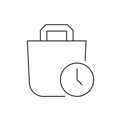 Bag and clock. Shopping time icon line style isolated on white background. Vector illustration
