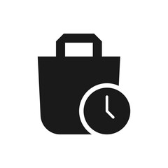 Bag and clock. Shopping time icon flat style isolated on white background. Vector illustration