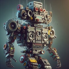 robot made of analog stereo equipment