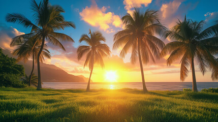 南の島の美しい夕日
