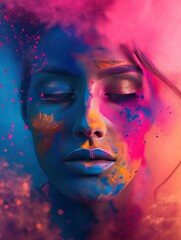 Holi Festival background Poster design, realistic, HD, copy space - generative ai