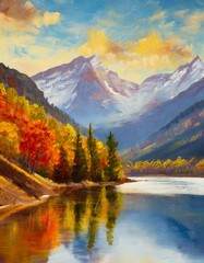 autumn landscape with mountains and lake