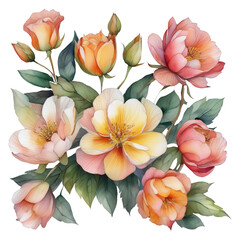 Watercolor floral illustration with vibrant colors, for wedding stationary, greetings, wallpapers, fashion, transparent background.
